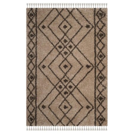 Safavieh 6 ft. -7 in. x 6 ft. -7 in. Moroccan Fringe Shag Power Loomed Rug; Round - Mushroom & Grey MFG248C-7R